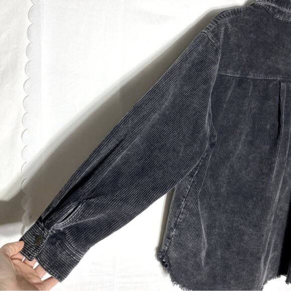SOLD-La Miel Washed Black Corduroy Button-Up Shirt Shacket W Raw Hem M - Picture 13 of 16